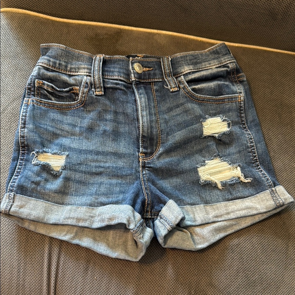 Hollister Blue Distressed High Rise Denim‎ Shorts Size 3 W26